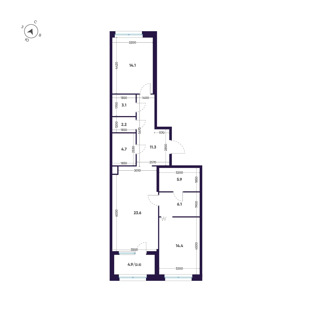 Планировка 2-комнатная 87,9 м² в премиальном комплексе «ЛДМ» — Премиальный комплекс «ЛДМ»