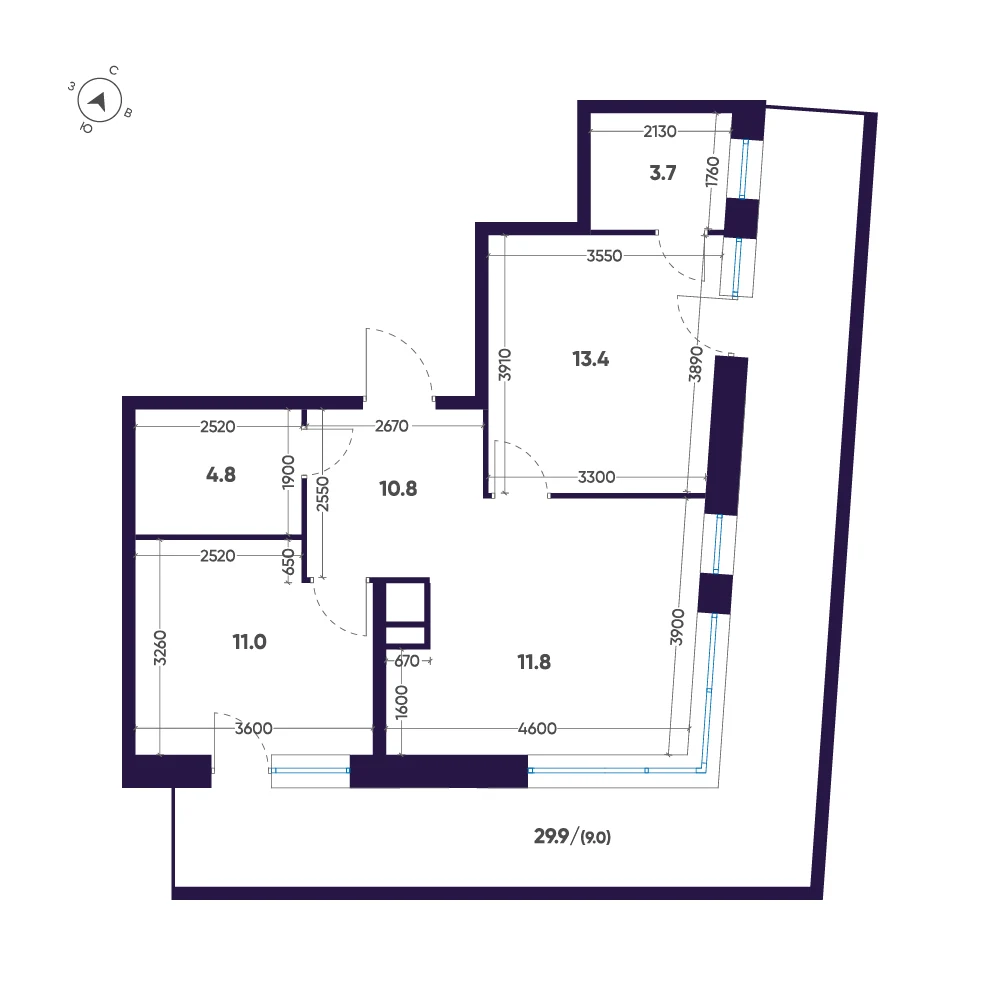 Планировка 2-комнатная 64,5 м² в премиальном комплексе «ЛДМ» — Премиальный комплекс «ЛДМ»