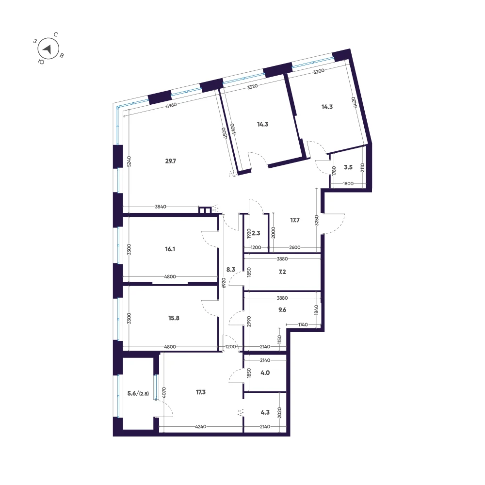 Планировка 5-комнатная 167,2 м² в премиальном комплексе «ЛДМ» — Премиальный комплекс «ЛДМ»