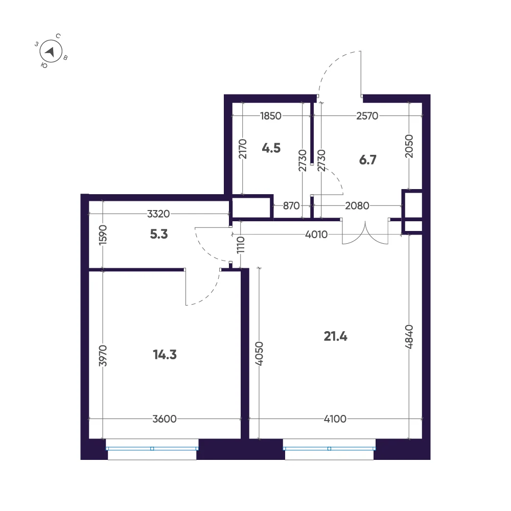 Планировка 1-комнатная 52,2 м² в премиальном комплексе «ЛДМ» — Премиальный комплекс «ЛДМ»