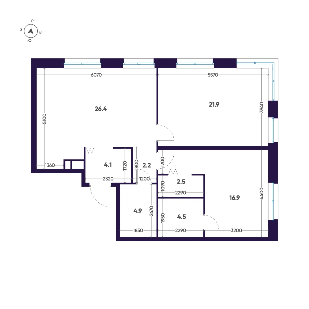 Планировка 2-комнатная 83,4 м² в премиальном комплексе «ЛДМ» — Премиальный комплекс «ЛДМ»