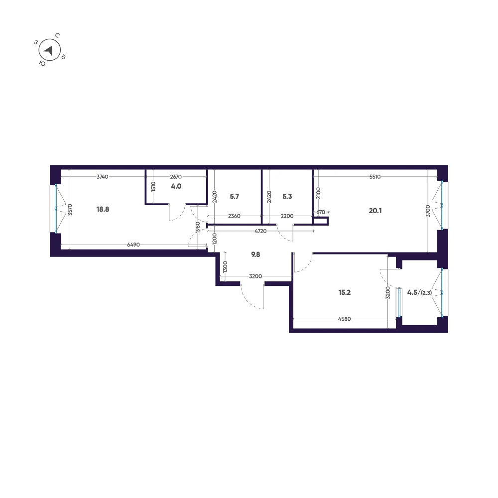 Планировка 2-комнатная 81,2 м² в премиальном комплексе «ЛДМ» — Премиальный комплекс «ЛДМ»