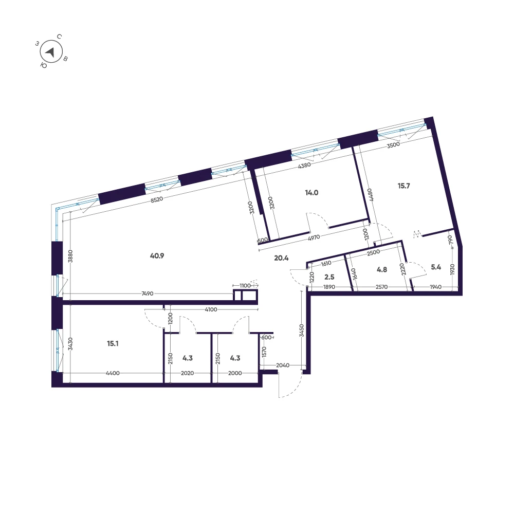 Планировка 3-комнатная 127,4 м² в премиальном комплексе «ЛДМ» — Премиальный комплекс «ЛДМ»