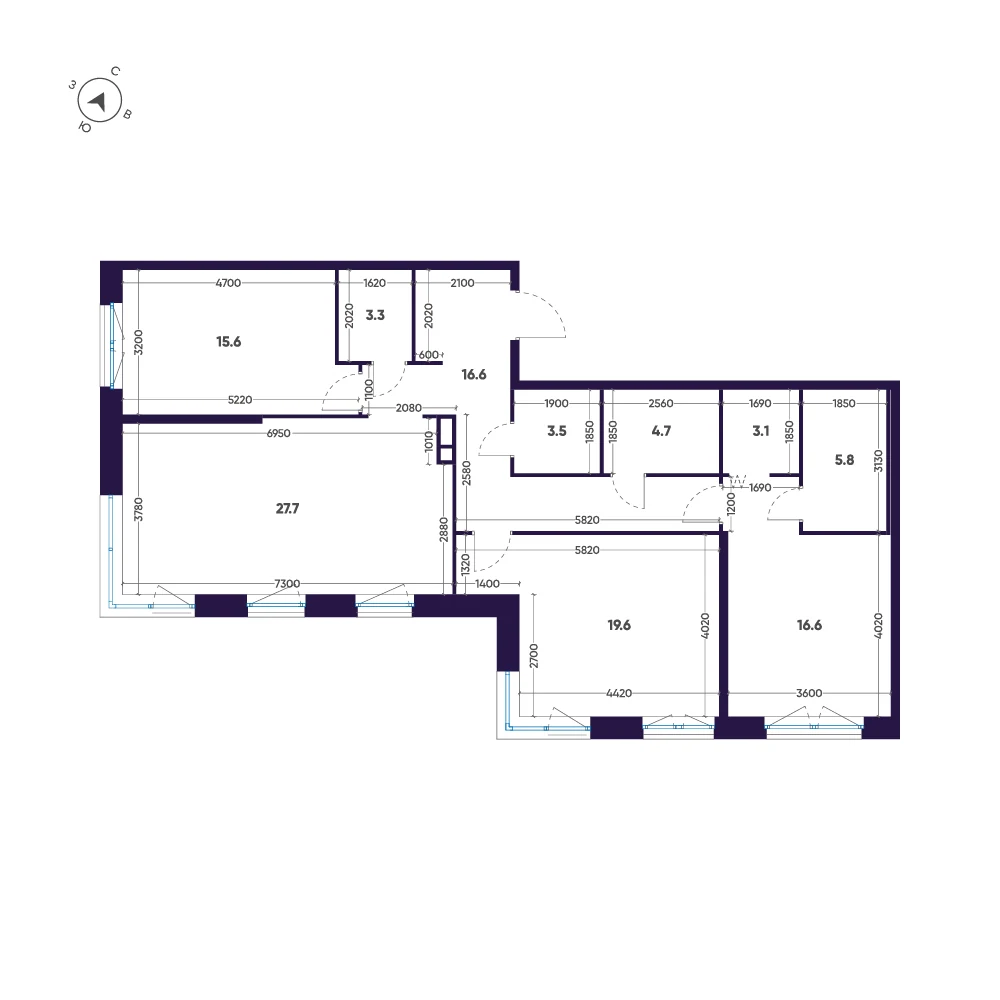 Планировка 3-комнатная 116,5 м² в премиальном комплексе «ЛДМ» — Премиальный комплекс «ЛДМ»
