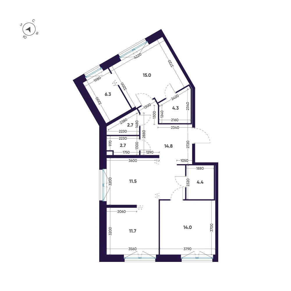 Планировка 2-комнатная 87,4 м² в премиальном комплексе «ЛДМ» — Премиальный комплекс «ЛДМ»