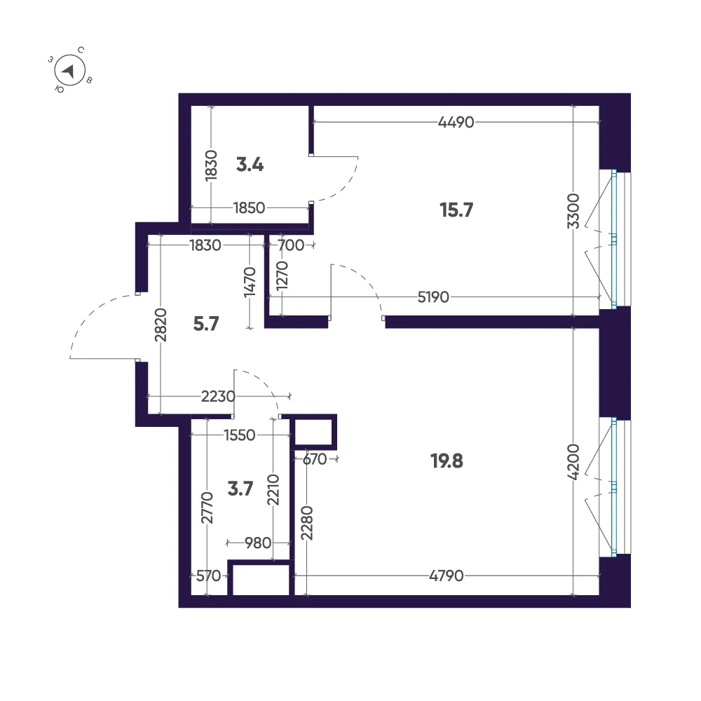Планировка 1-комнатная 48,3 м² в премиальном комплексе «ЛДМ» — Премиальный комплекс «ЛДМ»