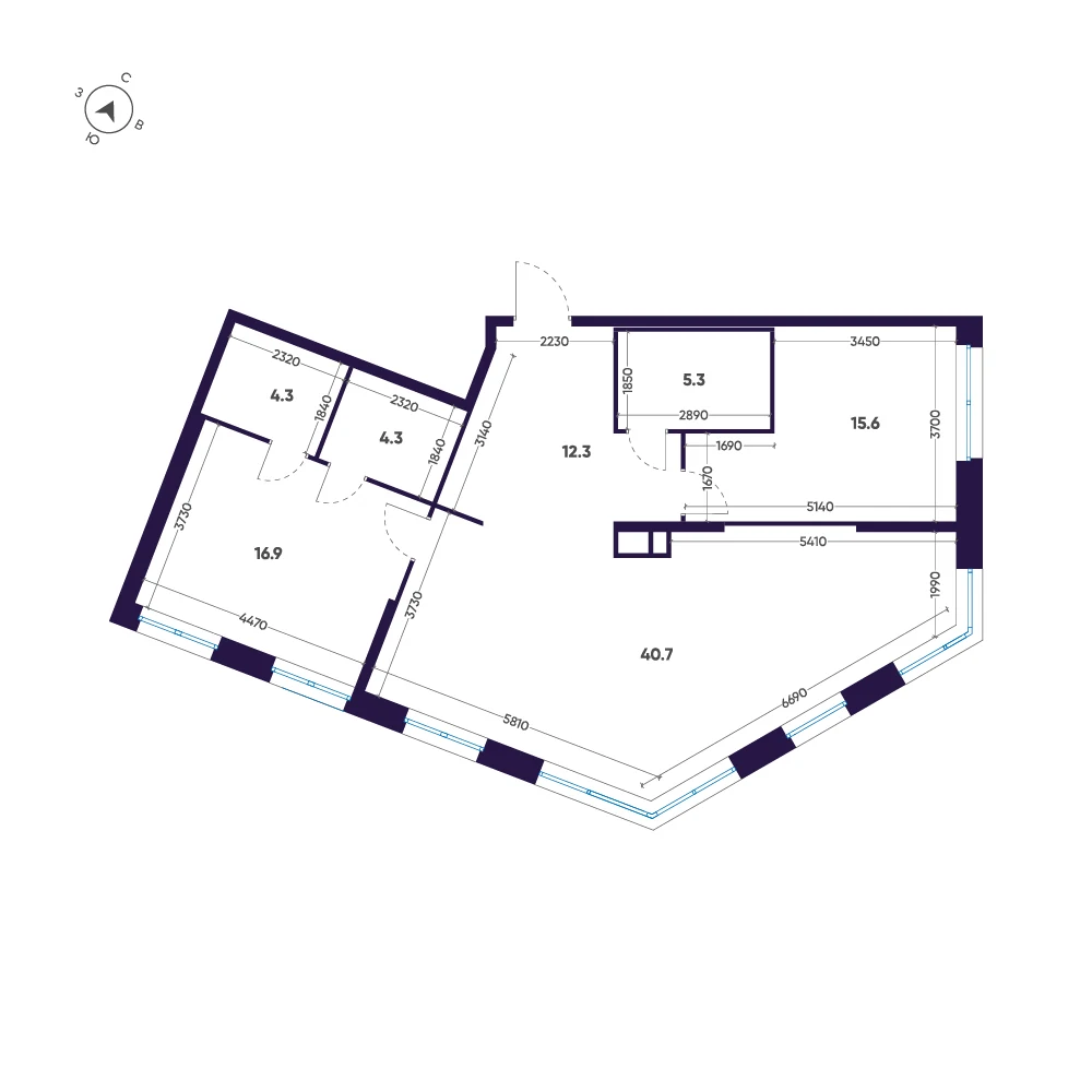 Планировка 2-комнатная 99,4 м² в премиальном комплексе «ЛДМ» — Премиальный комплекс «ЛДМ»