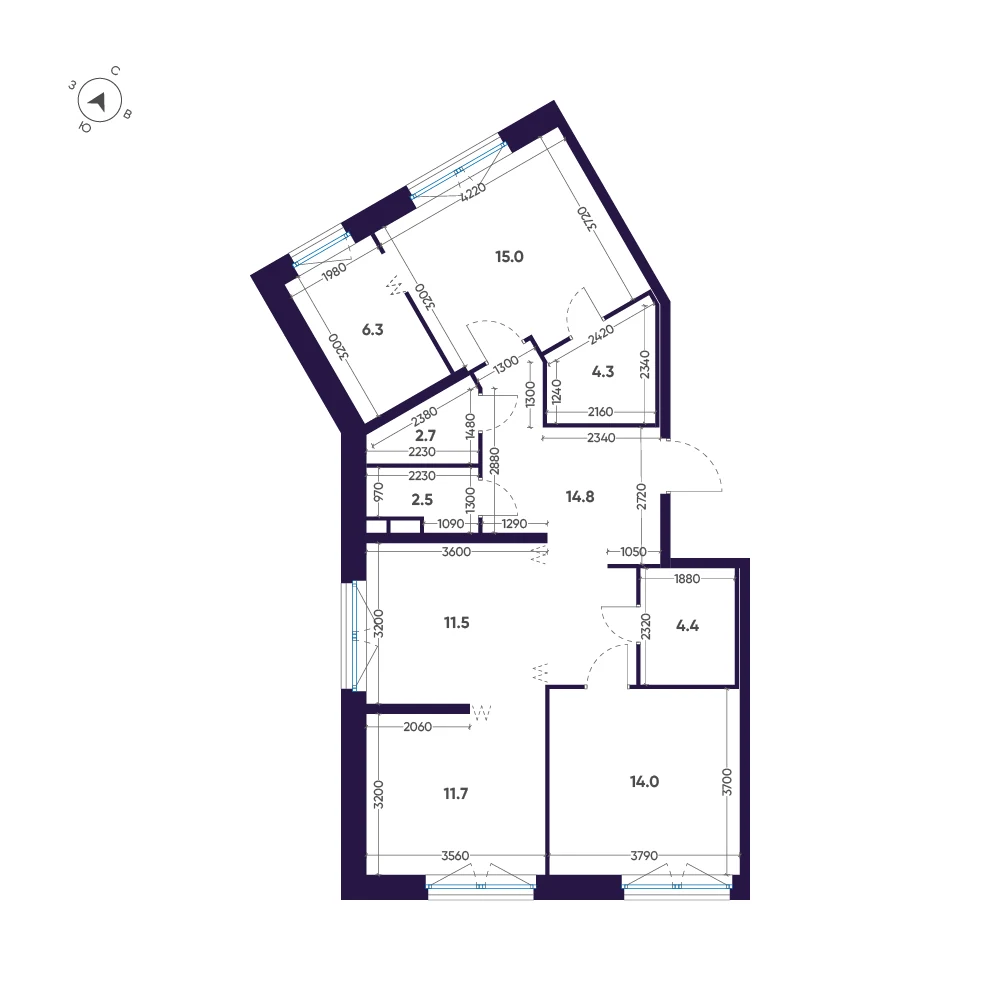 Планировка 2-комнатная 87,2 м² в премиальном комплексе «ЛДМ» — Премиальный комплекс «ЛДМ»