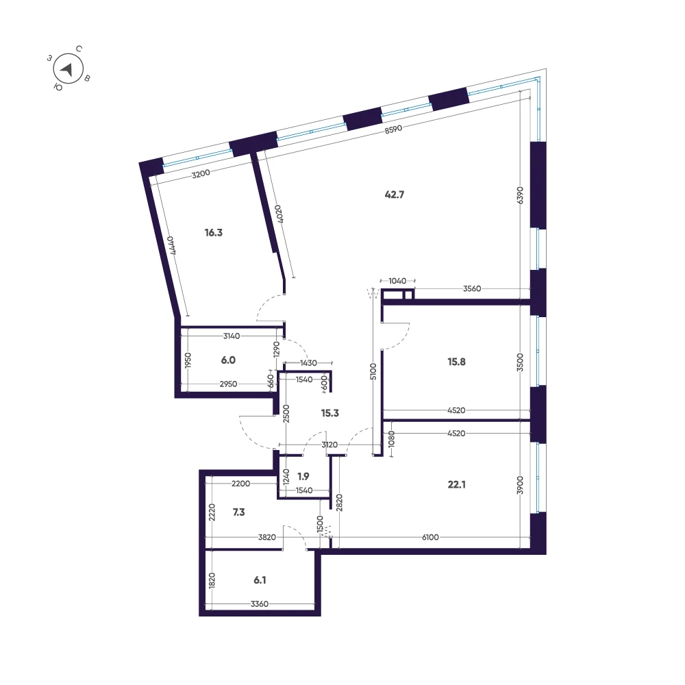 Планировка 3-комнатная 133,5 м² в премиальном комплексе «ЛДМ» — Премиальный комплекс «ЛДМ»