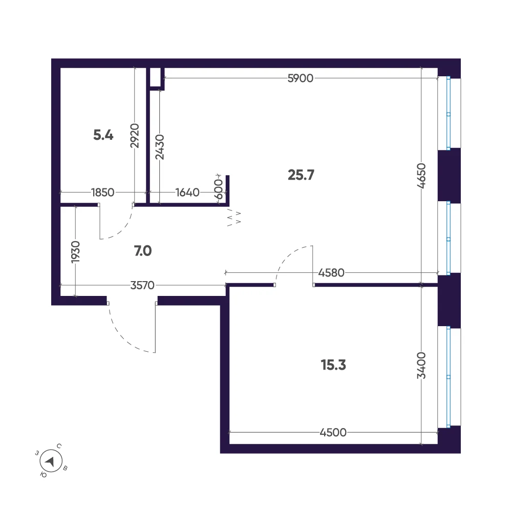 Планировка 1-комнатная 53,4 м² в премиальном комплексе «ЛДМ» — Премиальный комплекс «ЛДМ»
