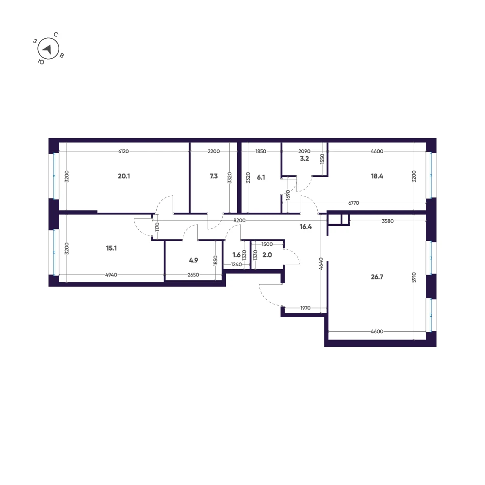 Планировка 3-комнатная 121,8 м² в премиальном комплексе «ЛДМ» — Премиальный комплекс «ЛДМ»