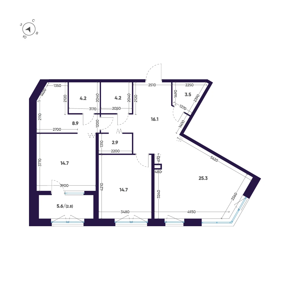 Планировка 2-комнатная 97,3 м² в премиальном комплексе «ЛДМ» — Премиальный комплекс «ЛДМ»