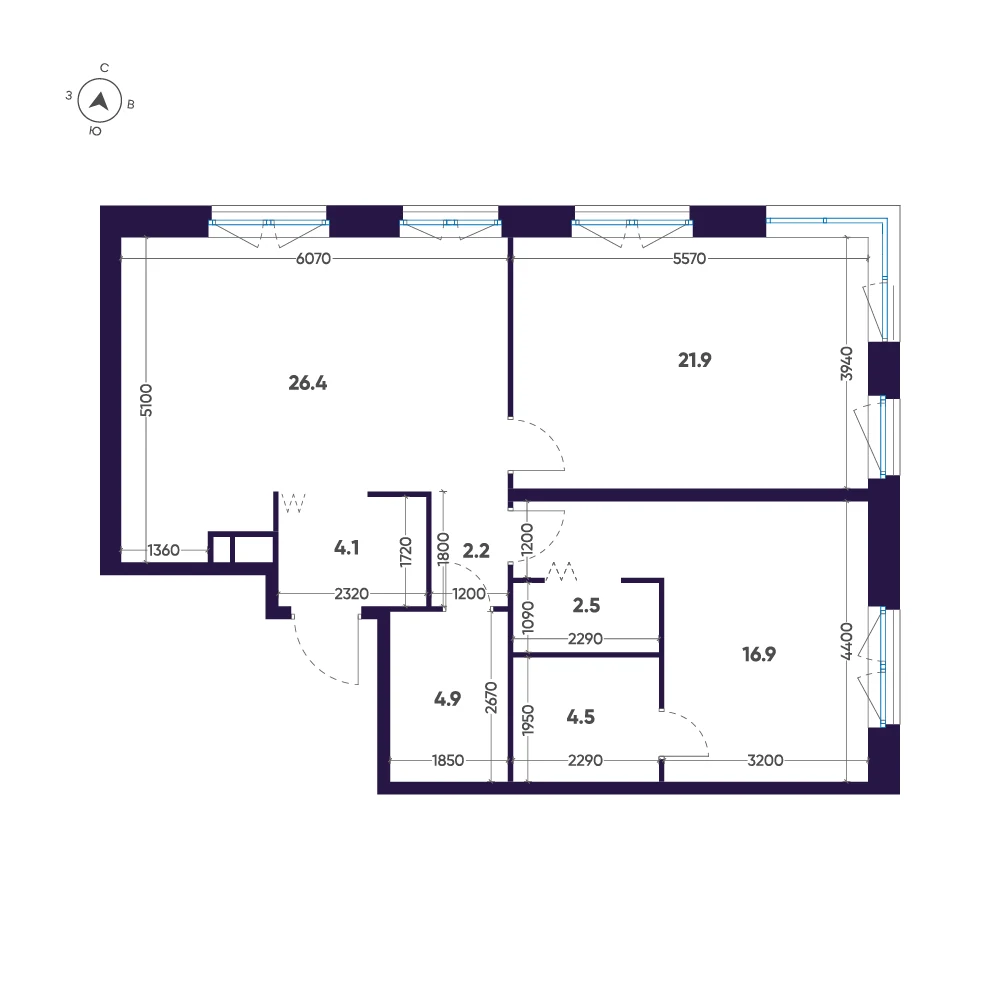 Планировка 2-комнатная 83,4 м² в премиальном комплексе «ЛДМ» — Премиальный комплекс «ЛДМ»