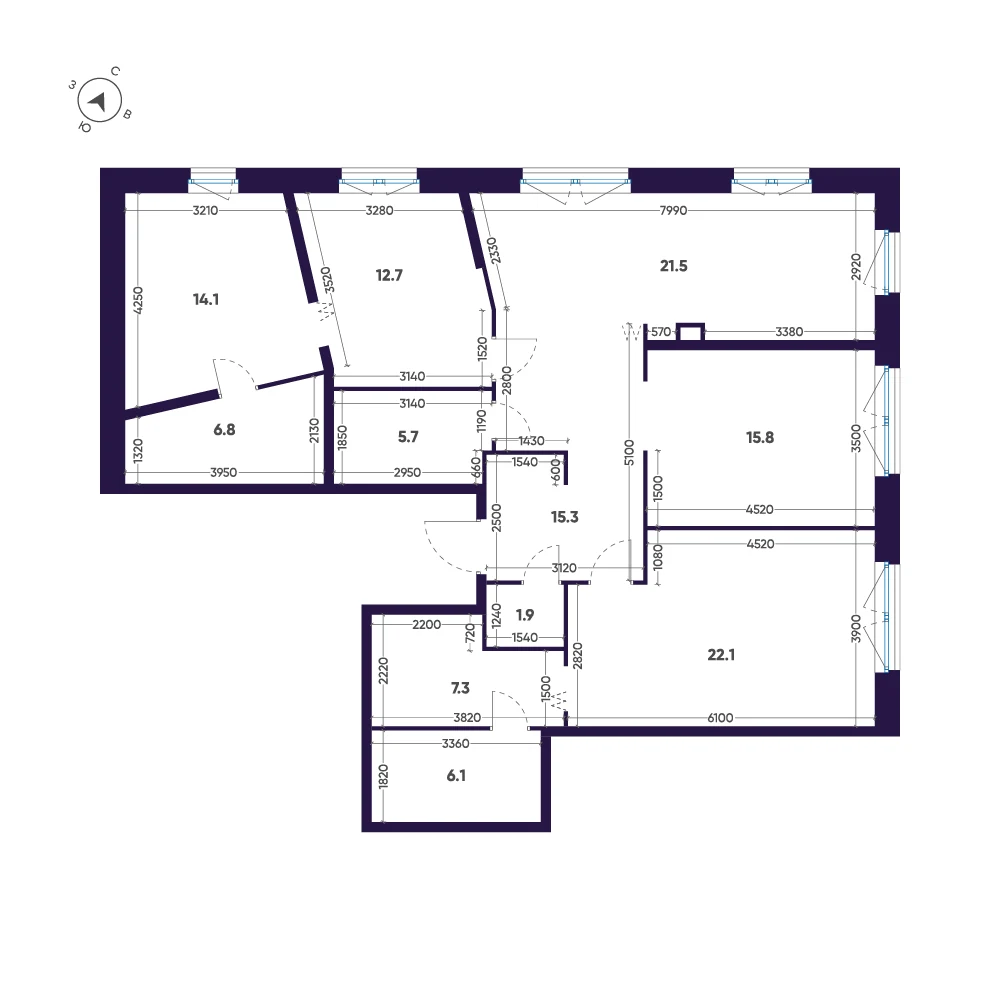 Планировка 3-комнатная 129,3 м² в премиальном комплексе «ЛДМ» — Премиальный комплекс «ЛДМ»