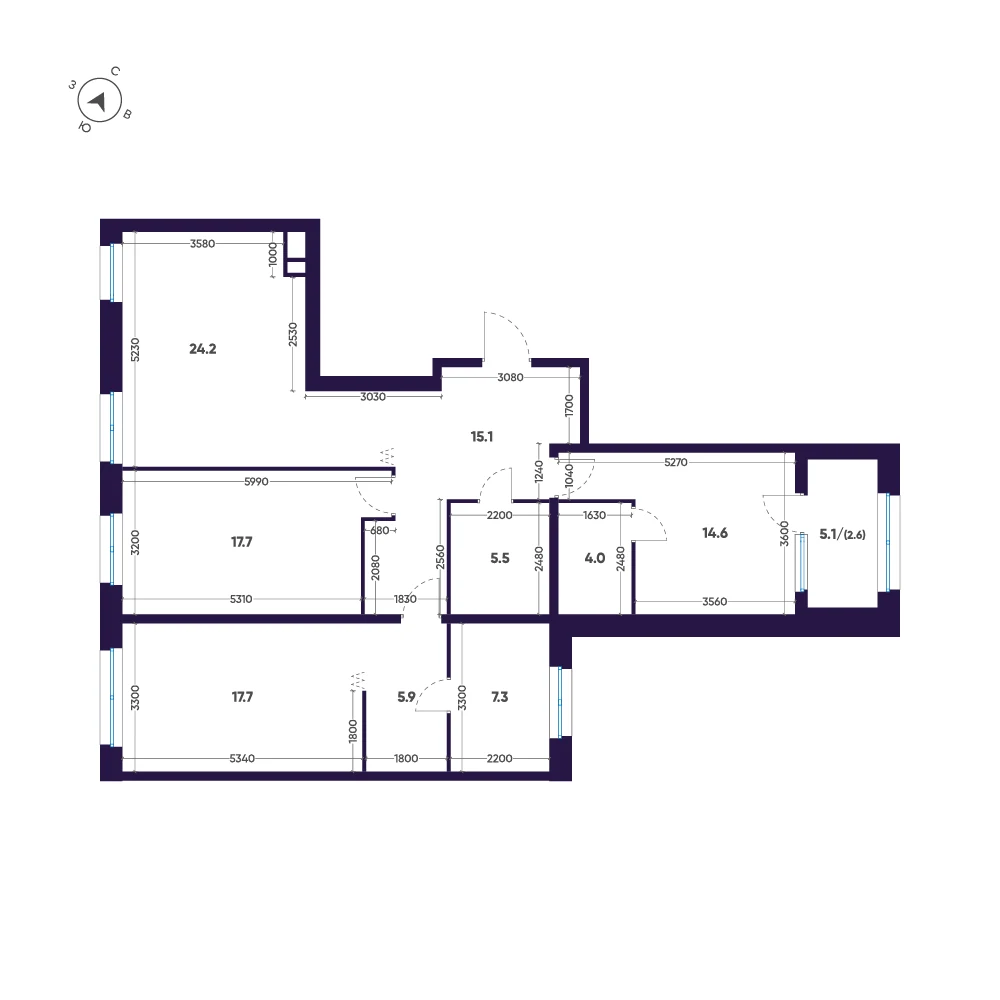 Планировка 3-комнатная 114,6 м² в премиальном комплексе «ЛДМ» — Премиальный комплекс «ЛДМ»