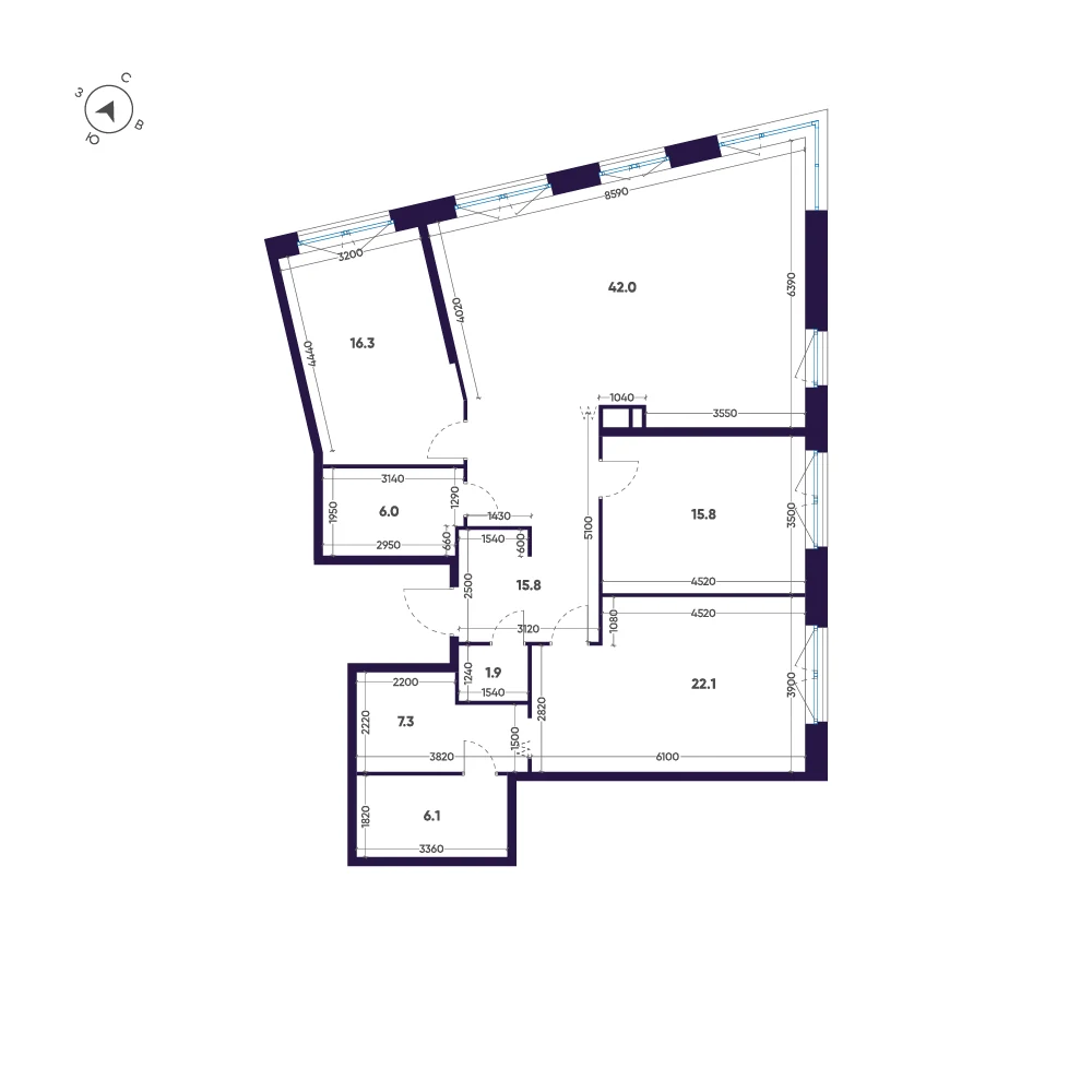 Планировка 3-комнатная 133,3 м² в премиальном комплексе «ЛДМ» — Премиальный комплекс «ЛДМ»