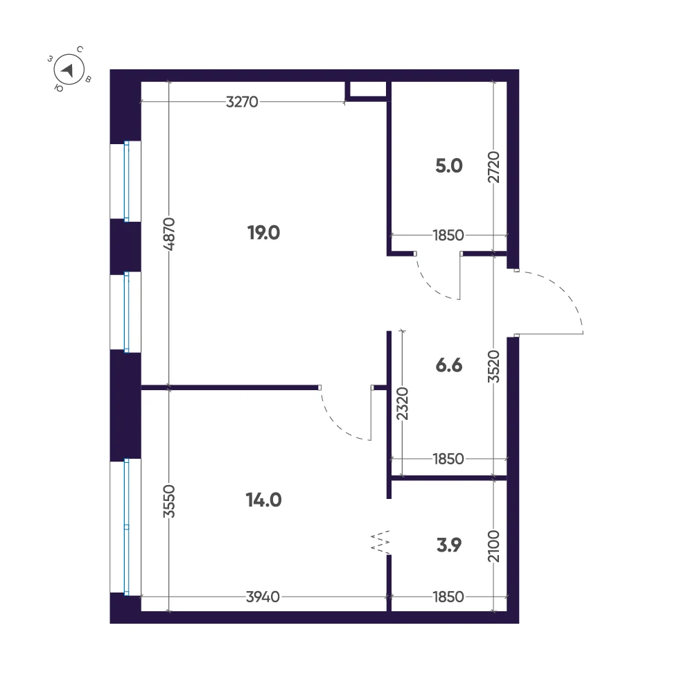 Планировка 1-комнатная 48,5 м² в премиальном комплексе «ЛДМ» — Премиальный комплекс «ЛДМ»