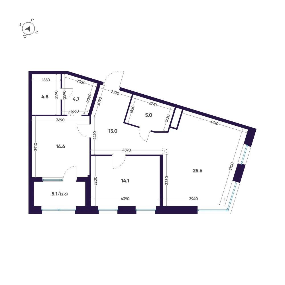 Планировка 2-комнатная 84,2 м² в премиальном комплексе «ЛДМ» — Премиальный комплекс «ЛДМ»