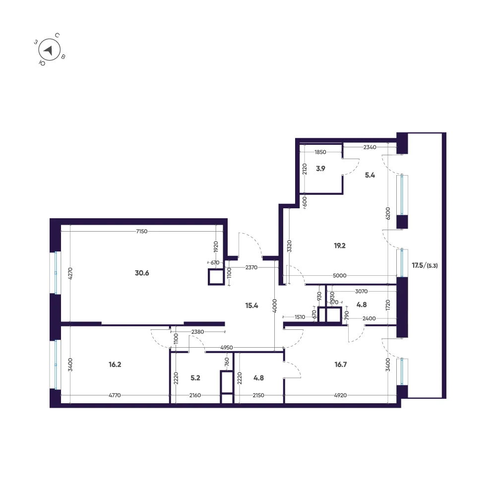 Планировка 3-комнатная 127,5 м² в премиальном комплексе «ЛДМ» — Премиальный комплекс «ЛДМ»