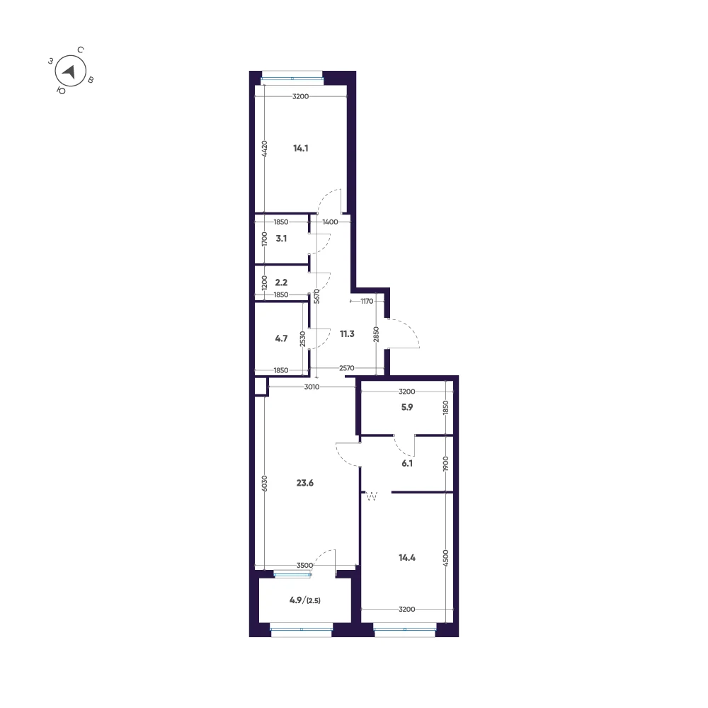 Планировка 2-комнатная 87,9 м² в премиальном комплексе «ЛДМ» — Премиальный комплекс «ЛДМ»