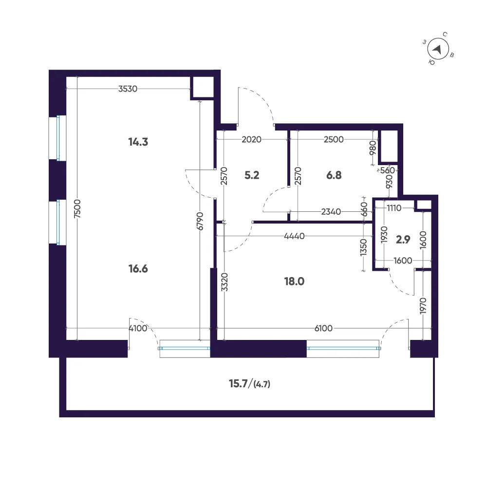 Планировка 2-комнатная 68,5 м² в премиальном комплексе «ЛДМ» — Премиальный комплекс «ЛДМ»