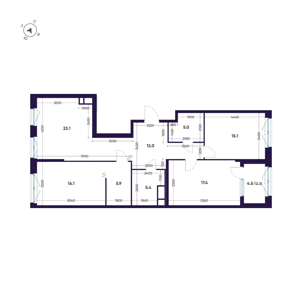 Планировка 3-комнатная 102,3 м² в премиальном комплексе «ЛДМ» — Премиальный комплекс «ЛДМ»