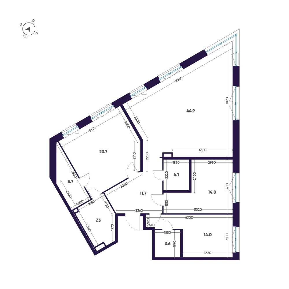 Планировка 3-комнатная 129,8 м² в премиальном комплексе «ЛДМ» — Премиальный комплекс «ЛДМ»
