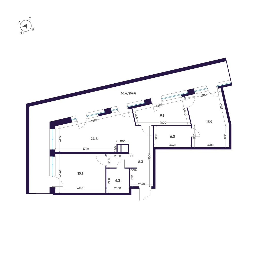 Планировка 2-комнатная 94,6 м² в премиальном комплексе «ЛДМ» — Премиальный комплекс «ЛДМ»
