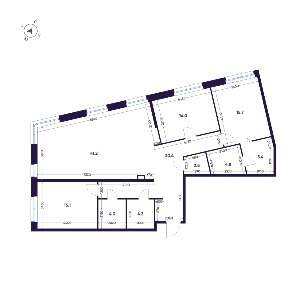 Планировка 3-комнатная 127,7 м² в премиальном комплексе «ЛДМ» — Премиальный комплекс «ЛДМ»