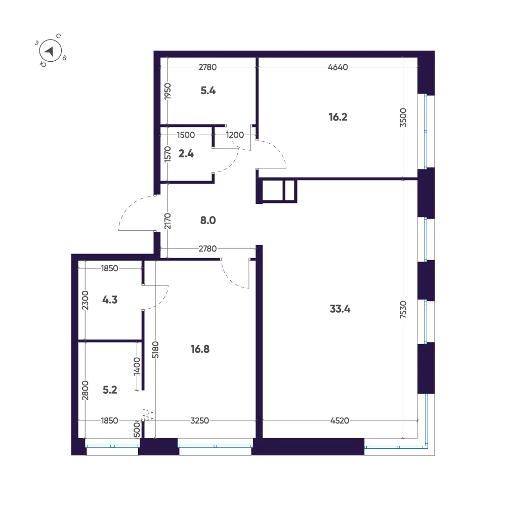 Планировка 2-комнатная 91,7 м² в премиальном комплексе «ЛДМ» — Премиальный комплекс «ЛДМ»
