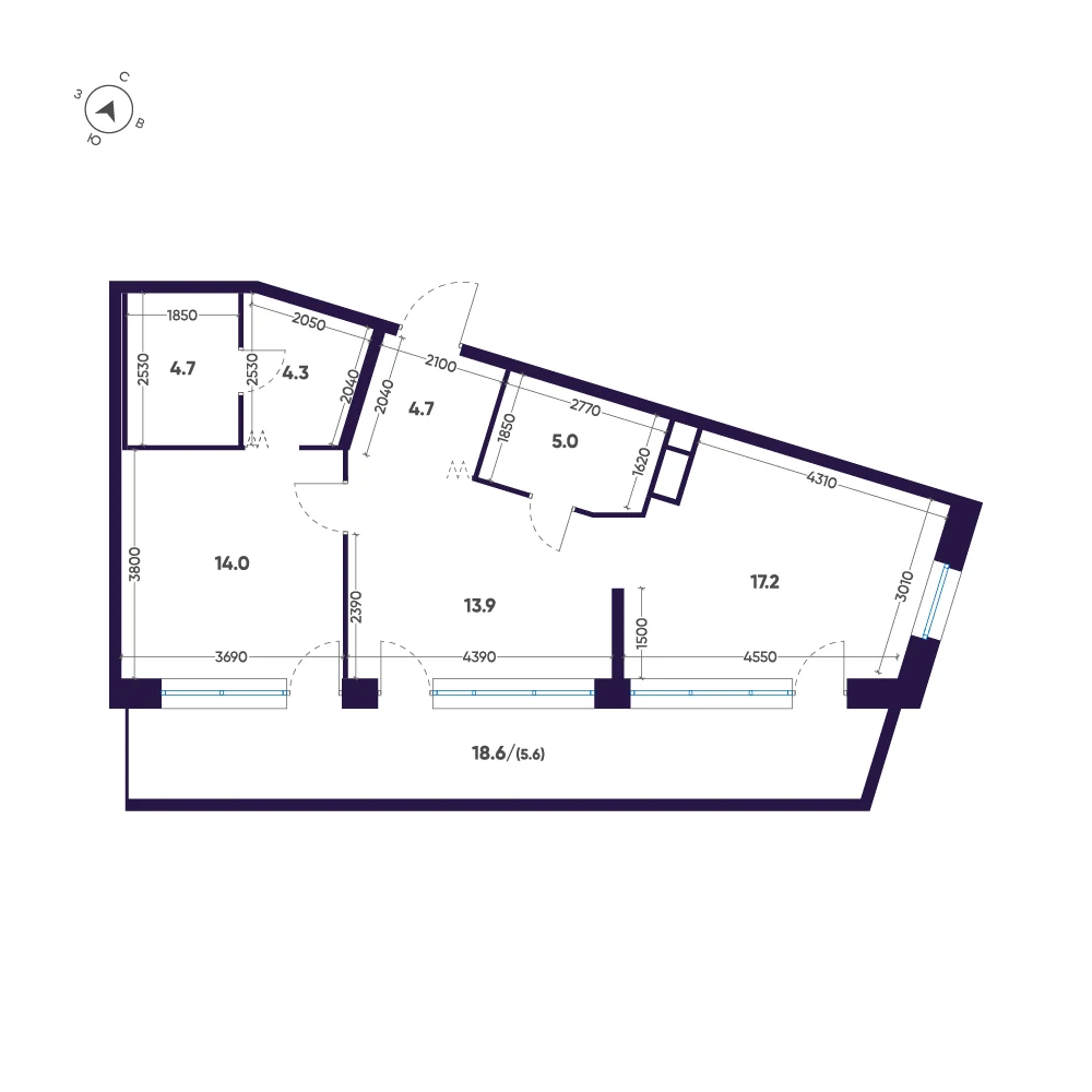 Планировка 2-комнатная 69,4 м² в премиальном комплексе «ЛДМ» — Премиальный комплекс «ЛДМ»