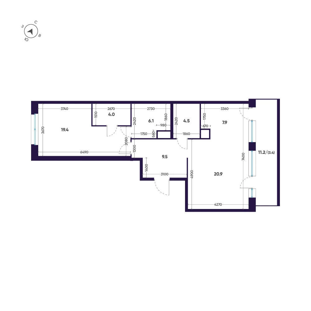 Планировка 2-комнатная 75,7 м² в премиальном комплексе «ЛДМ» — Премиальный комплекс «ЛДМ»
