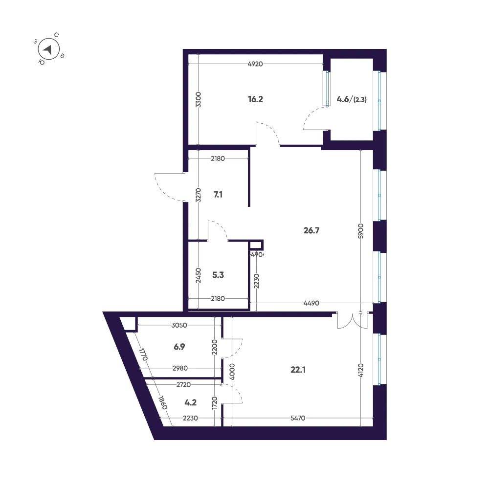 Планировка 2-комнатная 90,8 м² в премиальном комплексе «ЛДМ» — Премиальный комплекс «ЛДМ»