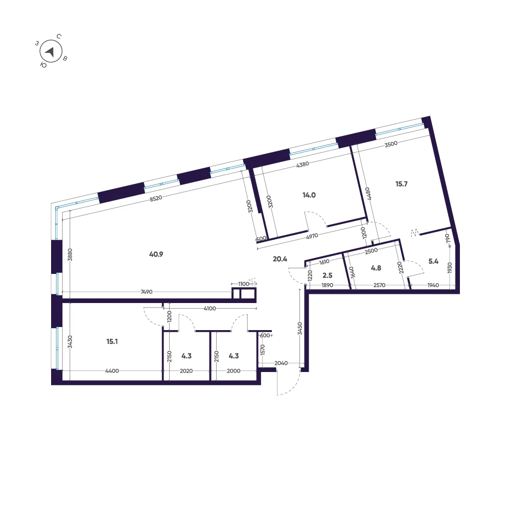 Планировка 3-комнатная 127,4 м² в премиальном комплексе «ЛДМ» — Премиальный комплекс «ЛДМ»