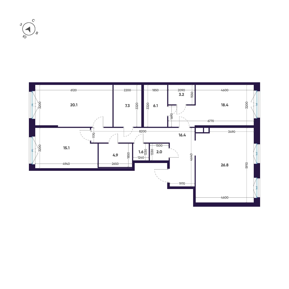 Планировка 3-комнатная 121,9 м² в премиальном комплексе «ЛДМ» — Премиальный комплекс «ЛДМ»