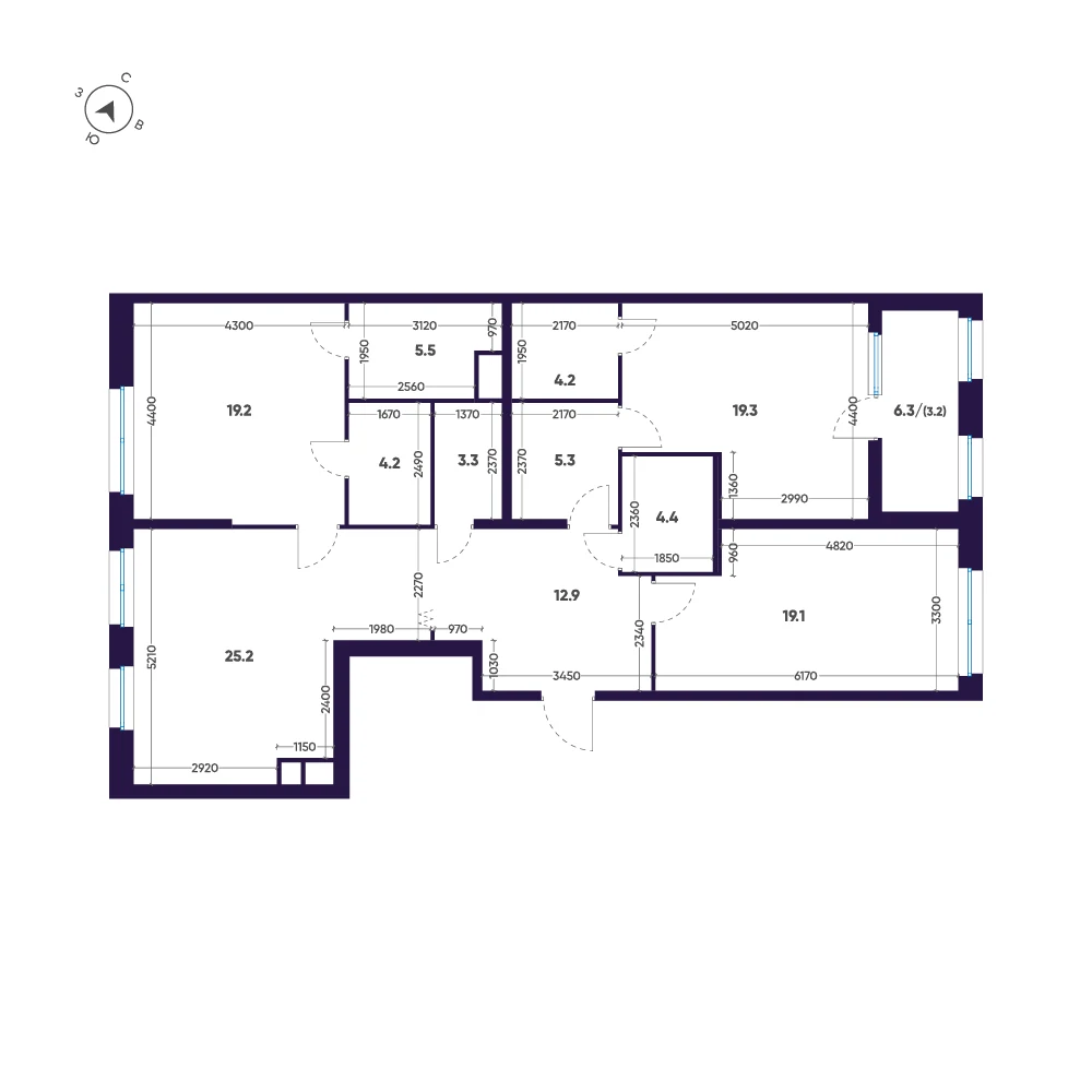 Планировка 3-комнатная 125,8 м² в премиальном комплексе «ЛДМ» — Премиальный комплекс «ЛДМ»