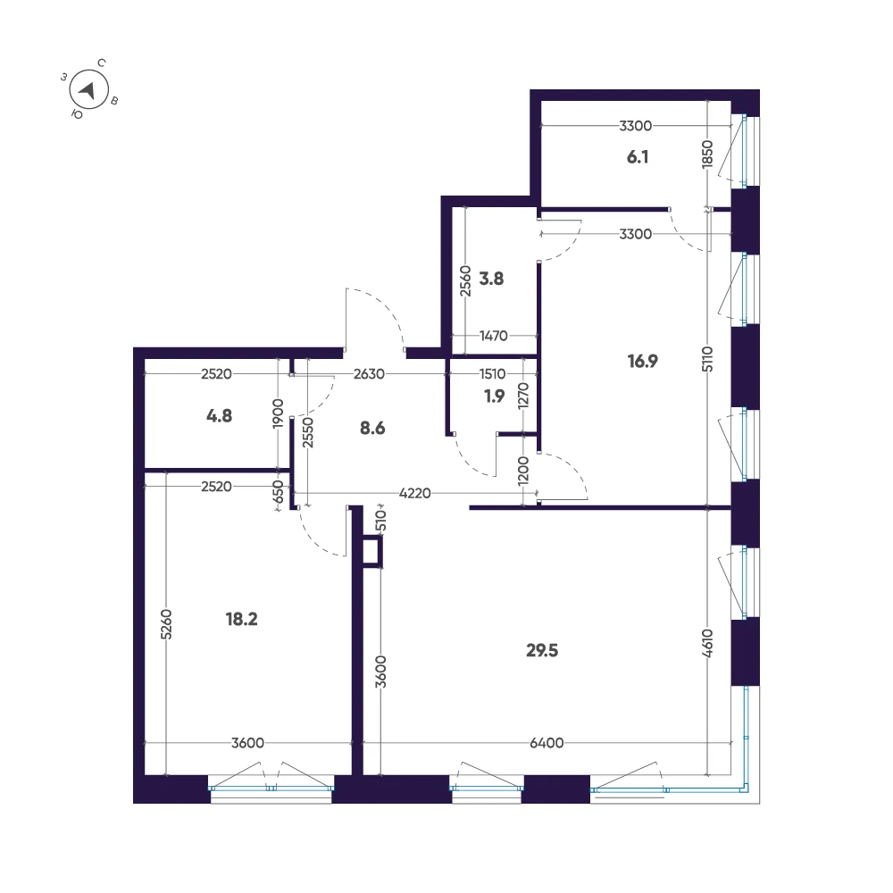 Планировка 2-комнатная 89,8 м² в премиальном комплексе «ЛДМ» — Премиальный комплекс «ЛДМ»