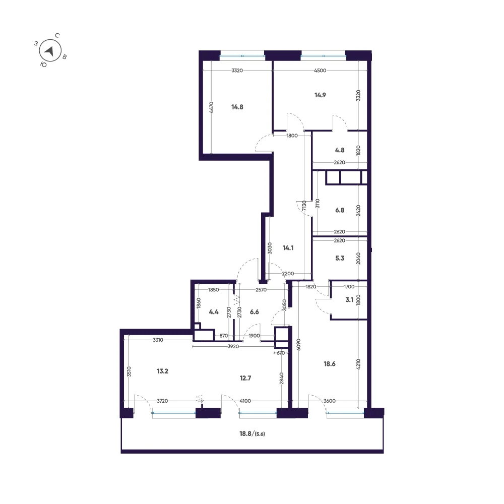 Планировка 4-комнатная 124,9 м² в премиальном комплексе «ЛДМ» — Премиальный комплекс «ЛДМ»