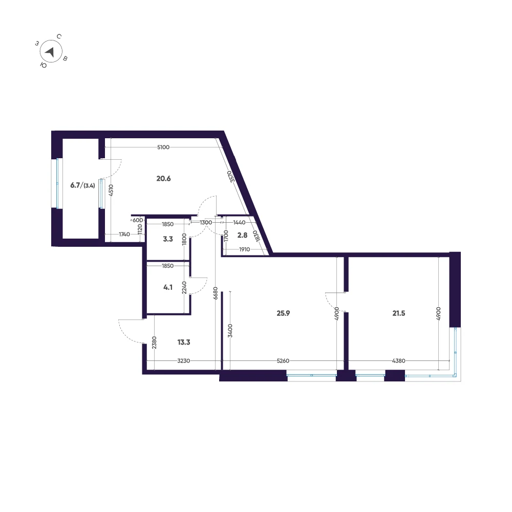 Планировка 2-комнатная 94,9 м² в премиальном комплексе «ЛДМ» — Премиальный комплекс «ЛДМ»