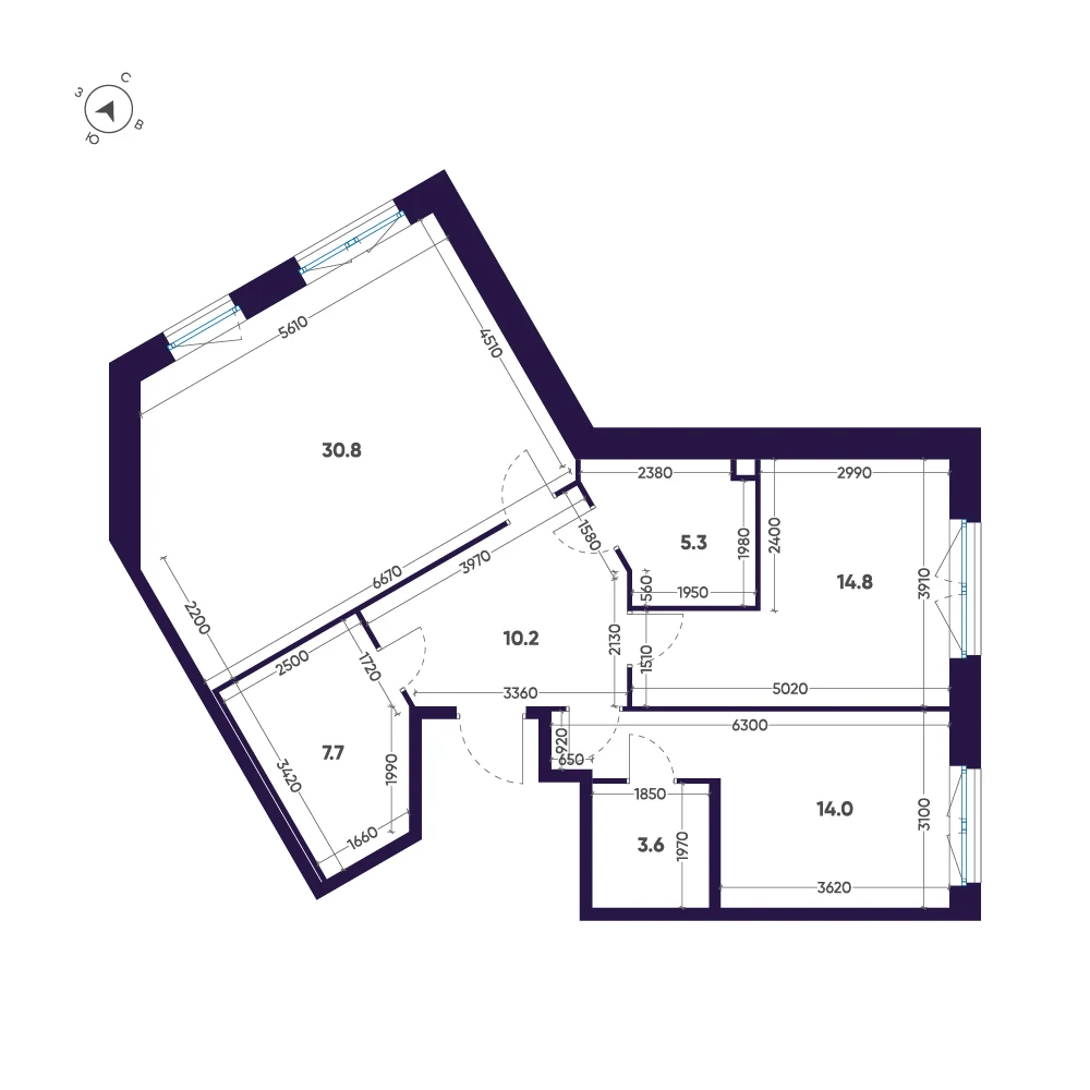 Планировка 2-комнатная 86,4 м² в премиальном комплексе «ЛДМ» — Премиальный комплекс «ЛДМ»