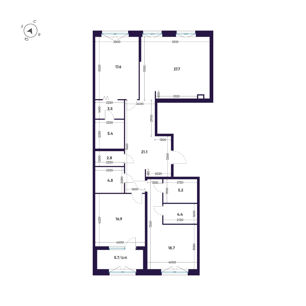 Планировка 3-комнатная 131 м² в премиальном комплексе «ЛДМ» — Премиальный комплекс «ЛДМ»