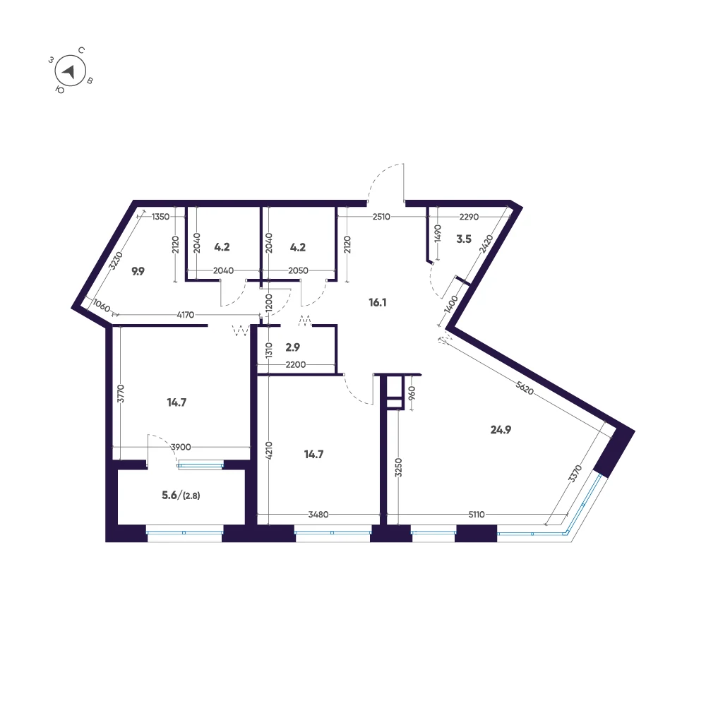 Планировка 2-комнатная 97,9 м² в премиальном комплексе «ЛДМ» — Премиальный комплекс «ЛДМ»