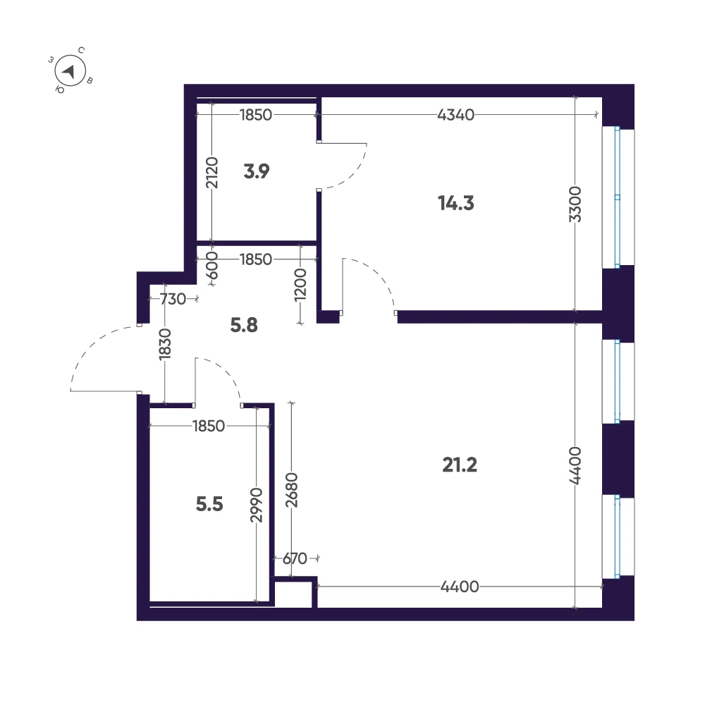 Планировка 1-комнатная 50,7 м² в премиальном комплексе «ЛДМ» — Премиальный комплекс «ЛДМ»