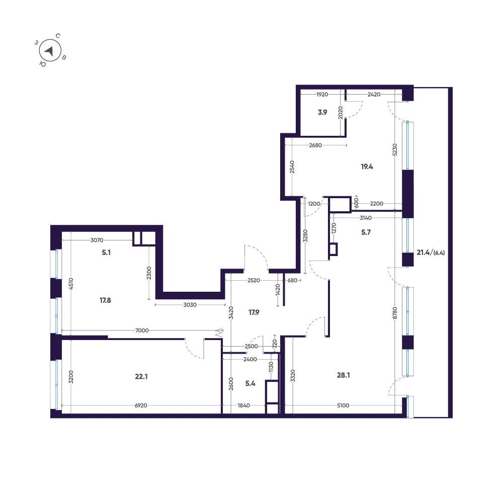 Планировка 3-комнатная 131,8 м² в премиальном комплексе «ЛДМ» — Премиальный комплекс «ЛДМ»