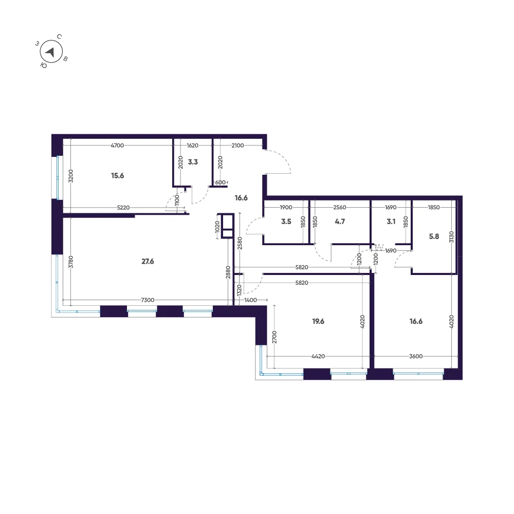 Планировка 3-комнатная 116,4 м² в премиальном комплексе «ЛДМ» — Премиальный комплекс «ЛДМ»