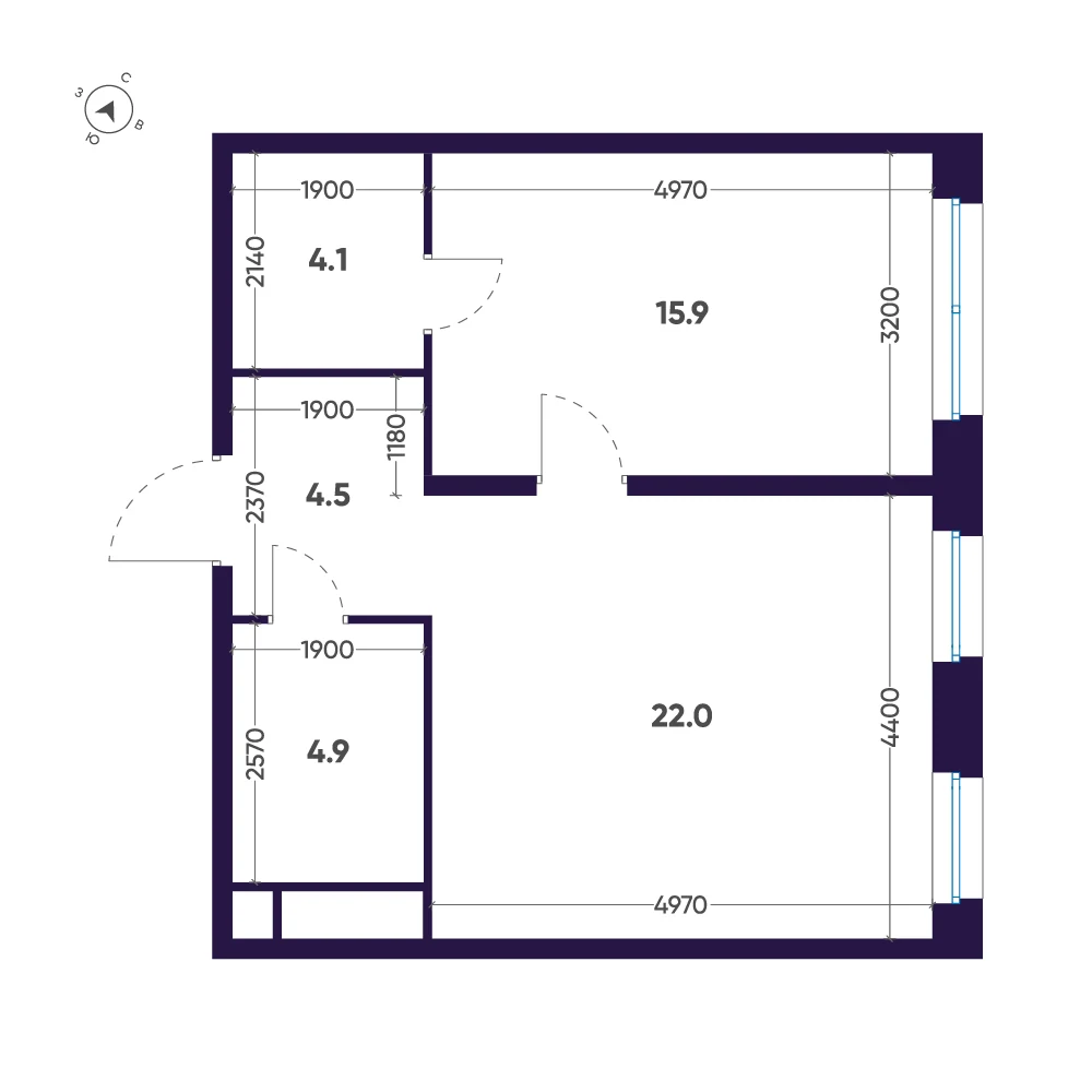 Планировка 1-комнатная 51,4 м² в премиальном комплексе «ЛДМ» — Премиальный комплекс «ЛДМ»