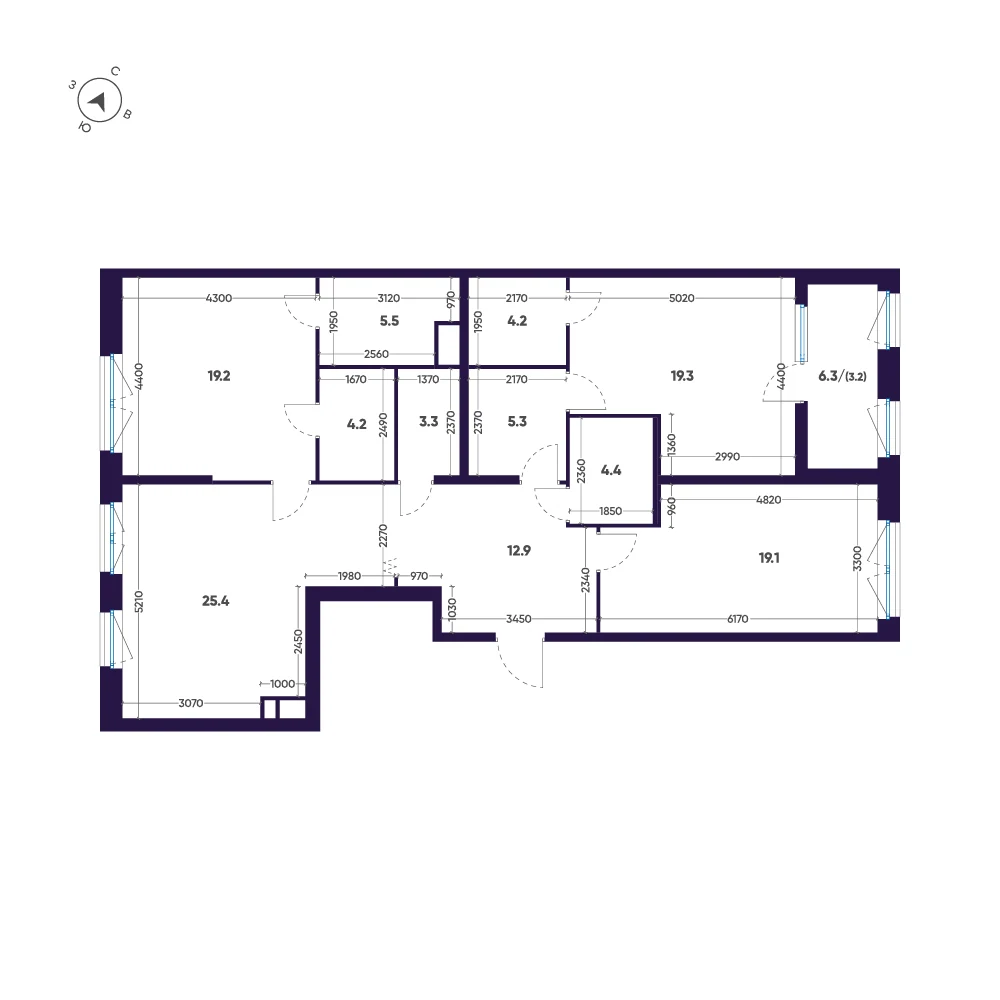 Планировка 3-комнатная 126 м² в премиальном комплексе «ЛДМ» — Премиальный комплекс «ЛДМ»