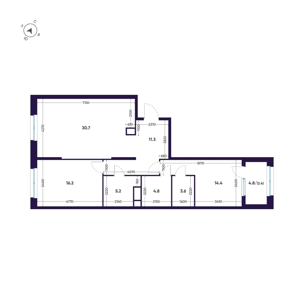 Планировка 2-комнатная 88,6 м² в премиальном комплексе «ЛДМ» — Премиальный комплекс «ЛДМ»