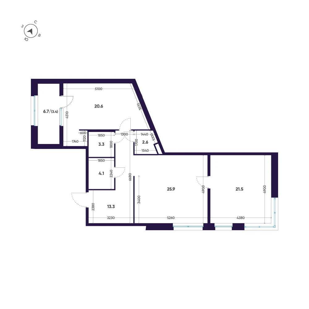 Планировка 2-комнатная 94,7 м² в премиальном комплексе «ЛДМ» — Премиальный комплекс «ЛДМ»