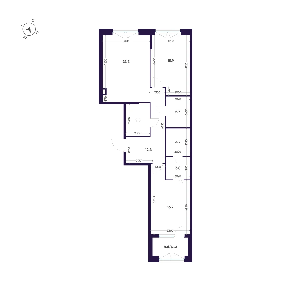 Планировка 2-комнатная 88,9 м² в премиальном комплексе «ЛДМ» — Премиальный комплекс «ЛДМ»